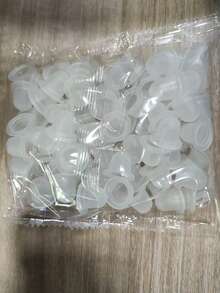 100个一次性纹身墨水杯，多种尺寸，硅胶材质，适用于永久纹身、化妆、眉毛化妆品颜料容器，带盖 - 白色 - 查看 8