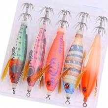 HENGJIA 5pcs/Lot Transparent Storage Box Case Squid Lure Jig Baits Squid Jig Wood Shrimp Jigs Hook - Multicolor - View 4