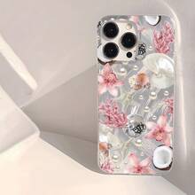 1 Pieza Funda de Teléfono Transparente IMD Suave Brillante y Lisa de Verano con Patrón de Flor Hermosa, Perla y Coco, Impermeable, Anti-Huella Dactilar y Anti-Arañazos para iPhone16/16Plus/16Pro/16ProMax/iPhone15/15Plus/15Pro/15ProMax/iPhone14/14Plus/14Pro/14ProMax/iPhone13/13Pro/13ProMax/iPhone12/12Pro/12ProMax/iPhone11/11ProMax/11Pro - Colores mixtos - Ver 1