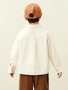 mini bala Boys Corduroy Shirt 2025 Fall Retro Soft Long Sleeve - Milky White - View 5