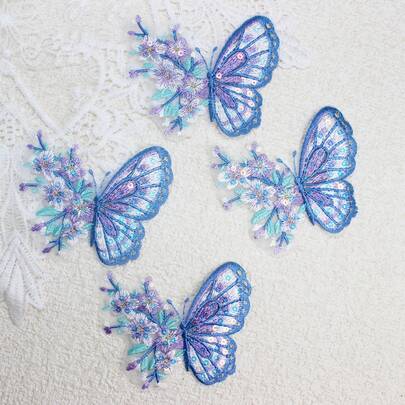 3/4pcs Butterfly Embroidery Patches, Modern Polyester Fabric Sew-On Appliques, Suitable For Clothes, Shoes, Hats, Bags, Iron-On Or Sewing DIY Decorative Patches, DIY Garment Decoration, Sewing Accessory Upgrade, Decorative Iron-On Patches, DIY Patches, Handmade Appearance Patches, Embroidered Appliques