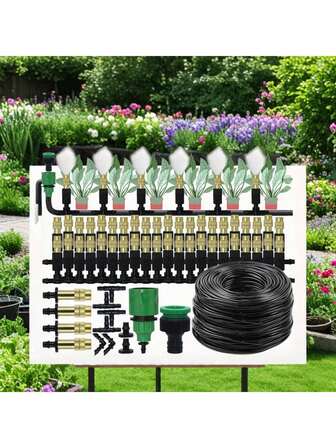 Greenhouse Brass Drip Irrigation Watering Kit System 1/4''Automatic Garden Self Water Flower Lawn Adjustable Dripper Atomizer,Suitable For Greenhouses, Courtyards, Lawns, And Plants