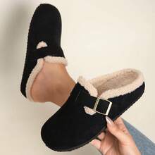 Fashionable Casual Buckle Closure Warm Thermal Lined Slip-On Backless Plus Size Women Shoes With Hidden Wedge Heel