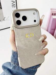 Personalized Custom Initial Engraved Name Phone Case For IPhone 17 16 15 14 13 Pro Max Plated Denim Texture Shockproof Lens Protection Minimalist Vintage Protective Case Top Choice For Birthday Anniversary Christmas Gifts