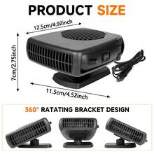 12V Portable Car Heater, Suitable For Automotive Windshield, With Defogging Function, 2-In-1 Fast Heating And Cooling, 360-Degree Rotatable Defroster