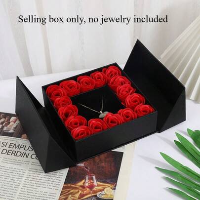 Double-Door Gift Box With 16 Eternal Roses + Festive Necklace, Ring, And Bracelet With Bow (Accessories Not Included) Valentine'S Day Jewelry Packaging Box