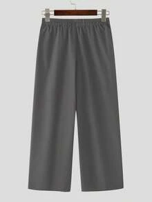 INCERUN Men V-Neck Twist Wrap Long Sleeve Asymmetrical Tops Shirt Elastic Waist Long Pants Trousers Casual 2PCS Sets Suits - 灰色 - 查看 8