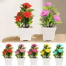1 Stück künstliche Rose Bonsai mit 5 Blüten, Fake Topfblume für Innenräume, Büro und Tischdekoration, Kunststoff Mini Pflanze Ornament, Valentinstag Geschenkdekoration