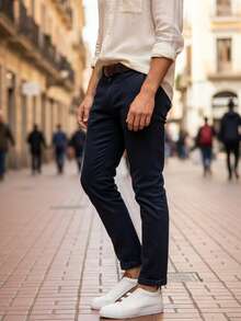 Tenis masculinos de hombre, 100% piel, moda, sin agujetas, colores neutros, diseño innovador, diferentes texturas, planes casuales. - Blanco - Ver 3