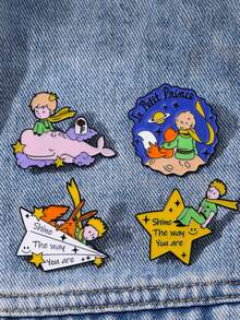 1枚可爱卡通金属胸针，“王子与玫瑰”童话胸针，纸飞机和星球时尚配饰，金属徽章背包装饰，送给朋友的最佳礼物，圣诞礼物，别针，胸针