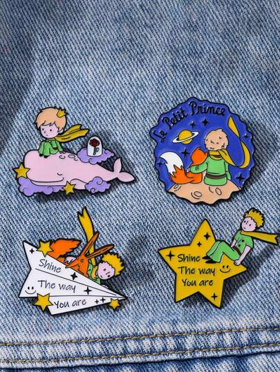 1 st söt tecknad metallbrosch, "Prinsen och rosen" sagobrosch, pappersplan och planet modeaccessoar, metallmärke ryggsäcksdekor, bästa presenten till vänner, julklapp, nål, brosch
