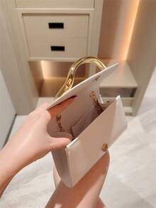 1 Túi cầm tay mini trang trí kim loại thời trang, Túi xách nữ đính thanh kim loại sáng bóng thanh lịch, Cảm giác sang trọng cho trang phục dạ hội, tiệc tùng, đám cưới, vũ hội, Bao gồm dây xích kim loại - trắng - Xem 9