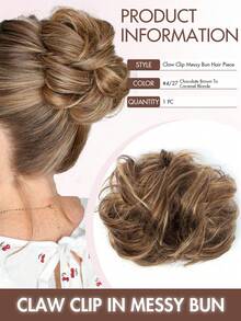 1pc/2pcs Messy Bun Hair Piece With Claw Clip, Real Human Hair Bun, Curly Wavy Fluffy Hair Bun Hair Scrunchie, Medium Brown Ombre Clip-In Hair Bun. Large Messy Bun Hair Piece With Claw Clip, Real Human Hair Bun, Wavy Bun Hair Piece, Updo Hair Piece, Women Claw Clip Ponytail, Wavy Claw Clip Messy Bun Hair Clip, Real Human Hair Bun Hairpiece, Soft Hair Bun Piece, Women Daily Wear. - Multicolor - View 12