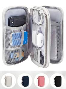 1 cái/bộ Túi đựng phụ kiện kỹ thuật số hai lớp, Túi đựng đa năng, Túi đựng đồ nhiều ngăn bằng nylon, Thiết kế dạng lưới, Sức chứa lớn, Túi đựng phụ kiện điện tử di động chống nước cỡ lớn, Khóa kéo kép, Màu trơn tối giản, Thích hợp sử dụng hàng ngày và sắp xếp đồ đạc trong nhà - Nhiều màu - Xem 3