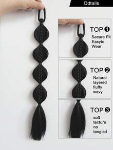 2 件装泡泡马尾辫假发，合成纤维编织接发，带发圈 - 黑色优雅假发，适合女性和女孩，DIY 日常配饰，多种造型选择，时尚发饰，高品质发饰，时尚达人的完美之选 - 彩色 - 查看 7