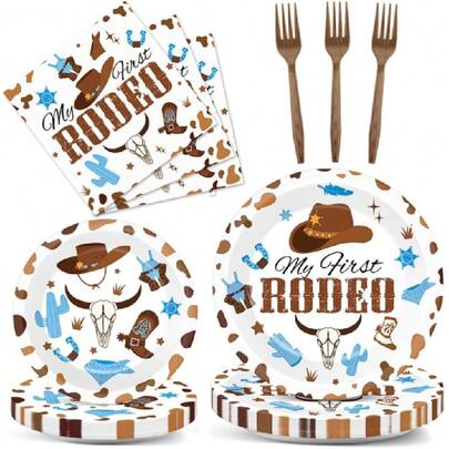 96 Pcs My First Rodeo Birthday Party Supplies Paper Plates Napkins Western Blue Cowboy 1st Rodeo Party Birthday Tableware Set Drations Favors For Boy  Shower Serves 24,26400491