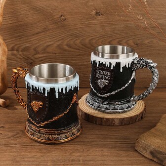 1pc Winter Themed Stainless Steel Cup, Handcrafted Frost Design 3D Embossed Stainless Steel Beer Mug, Gothic Resin Beer - Ideal For Bars, Home Use And Holiday Parties - Christmas, New Year Or Birthday Gift, Holiday Gift Cup | Elegant Frost Pattern | Durable Drinkware, Coffee Cup