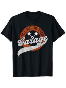 1pc Men'S Cotton T-Shirt With Garage Print - 180g Knit Fabric, Slight Stretch, Crew Neck, Regular Fit, All-Season, Mature Style, Short Sleeve, Black - Perfect For Garage Workers & Car Enthusiasts, S-XXXL - 黑色 - 查看 1