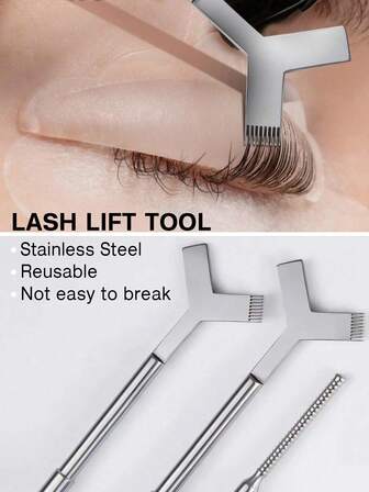 Stainless Steel Y-Shaped Eyelash Curler, Eyelash Lifting Tool, Professional Eyelash Separation Tool, Eyelash Lifting And Dyeing Kit With Comb. Stainless Steel Eyelash Perm Brush, Eyelash Lifting Comb, Perm And Dyeing Products Are Used To Create Charming Electric Eyes