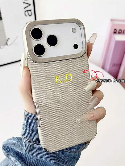 Personalized Custom Initial Name Phone Case Compatible With IPhone 17 16 15 14 13 Pro Max Plated Denim Texture Shockproof Lens Protection Minimalist Vintage Protective Case Top Choice For Birthday Anniversary Christmas Gifts