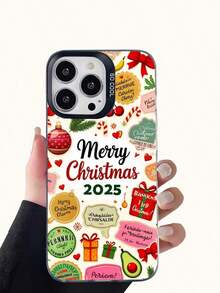 Teléfono Teléfono 17 Pro Case1pc Blanco 2025 Patrón de vacaciones TPU+PET+PC Teléfono Marco de cámara de contraste de color Cubierta a prueba de golpes resistente a los arañazos Agarre cómodo y elegante Novia de vacaciones o uso propio Compatible con la serie 17 16 15 14 13 12 11 y la serie S25 S24 S23 S22 - Negro - Ver 1