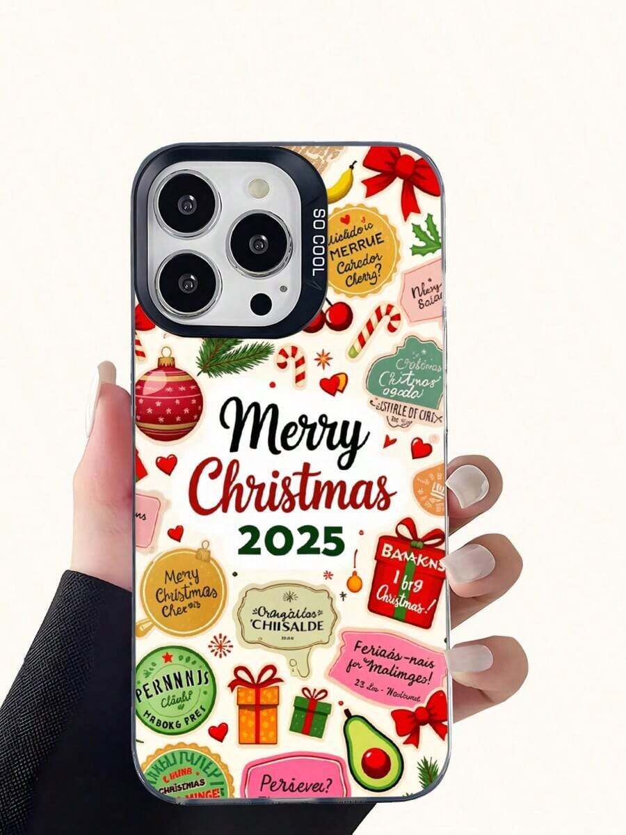 Teléfono Teléfono 17 Pro Case1pc Blanco 2025 Patrón de vacaciones TPU+PET+PC Teléfono Marco de cámara de contraste de color Cubierta a prueba de golpes resistente a los arañazos Agarre cómodo y elegante Novia de vacaciones o uso propio Compatible con la serie 17 16 15 14 13 12 11 y la serie S25 S24 S23 S22 - Negro - Ver 1
