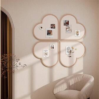 1片三叶草形状毛毡装饰板，无需钻孔，自粘式墙面留言板，照片展示背景，可重复使用的留言板，适用于家庭、办公室、教室，可自由组合的心形毛毡创意贴纸