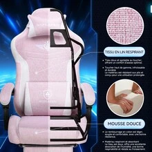 GTPLAYER Chaise gaming ergonomique avec soutien lombaire - Siège PC à large assise - Charge max : 150 kg - Rose bonbon - Voir 8