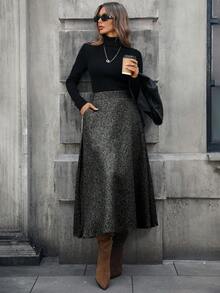 Mobula Sound 休闲优雅纽扣拉链喇叭裙，百搭款式，适合春季、秋季、休闲、正式场合、约会、婚礼、拍照等，黑色度假风 - 黑色 - 查看 7