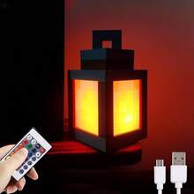 Lámpara de noche tipo linterna - Luz ambiental nocturna de 16 colores con control remoto - Lámpara de mesa montada en la pared, lámpara de mesita de noche con tema de cosplay, decoración de habitación para Halloween y Navidad, decoración festiva, diseño ligero, para compradores navideños - Negro - Ver 5