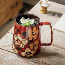 1pc 700ml Hand-Painted Floral Pattern Ceramic Coffee Mug - Multipurpose Kitchen & Dining Cup, Handmade Ceramic Mug & Water Cup - Multicolor - View 8