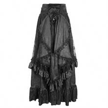 Devil fashion 1pc Gothic Style Ruffled Maxi Skirt, Ceremonial Dark Aesthetic Outfit, Autumn/Winter - Black - View 4