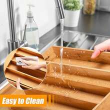 Expandable Bamboo Cutlery Tray, Adjustable Drawer Organizer For Silverware, Utensils, Kitchen Knives, Random Style - Multicolor - View 3