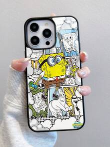 SpongeBob SquarePants 1pc Acrylic Cartoon Cloud SpongeBob Patchwork Pattern Full Coverage Shockproof Phone Case Compatible With IPhone 17/16/15/14/13/12/11 Pro Max And Other Models - Multicolor - View 3