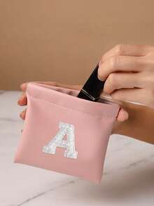 1pc Letter A-Z Cable Organizer Bag, Earphone Pouch, Cosmetic Bag, Digital Pouch, Coin Purse, Small Capacity, Toiletry Organizer Bag, Travel Organizer, Lightweight Travel Essentials, Jewelry Organizer, Lip Gloss Organizer, Nail Polish Organizer, Cosmetic Storage Organizer - Pink - View 3