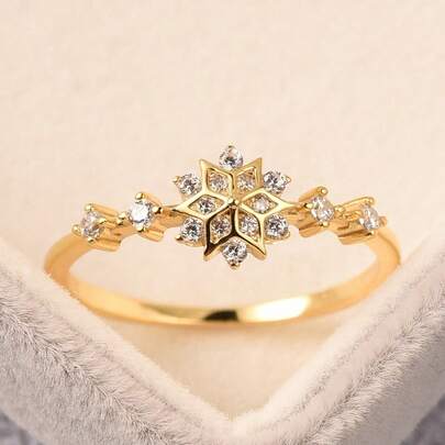 1 Pc 925 Sterling Silver Snowflake Ring With Diamonds Elegant And Delicate Women's Wedding Ring Suitable For Prom Party Wear Fine Jewelry Christmas Gifts