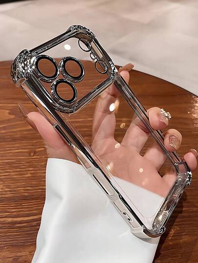 6D Plating Silver Clear Case For IPhone17promax/17/11/17 Pro/17air/16/16pro/16plus/16pro Max/15/15pro/15plus/15pro Max/14/14pro/14plus/14pro Max/13/13pro/13pro Max/13mini/12/12pro/12pro Max/12mini/11/11pro/11pro Max/Xs/X/Xr/Xs Max/7g/8g/7plus/8plus/Se/Se2/Se3- Camera Protector & 4-Corner Shockproof Cover