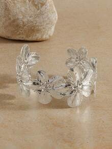 Opalesca 1 Pc Fashionable Floral Open-End Silver-Tone Bracelet - Silver - View 3