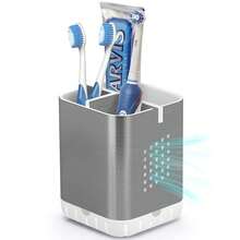 Boperzi Toothbrush Holder Toothpaste Organizer Drainage For Bathroom Vanity, Detachable Anti-Slip Brushed Nickel Toothpaste Storage Caddy 3 Slots With Drainage Holes For Makeup Brush Razor Stand{Inchcolor_nameinch:InchBrushedSilverinch} - Bạc chải - Xem 1