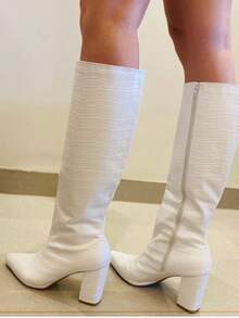 Women's Knee-High Boot With Thick Block Heel, 8cm Heel - White 8CM - View 4