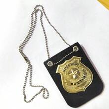 1pc Dress Up America Badge - Masquerade Dress Up Props,Pretend Play PD Badge With Chain & Belt Clip,Gold And Silver Costume, Badge - Multicolor - View 6