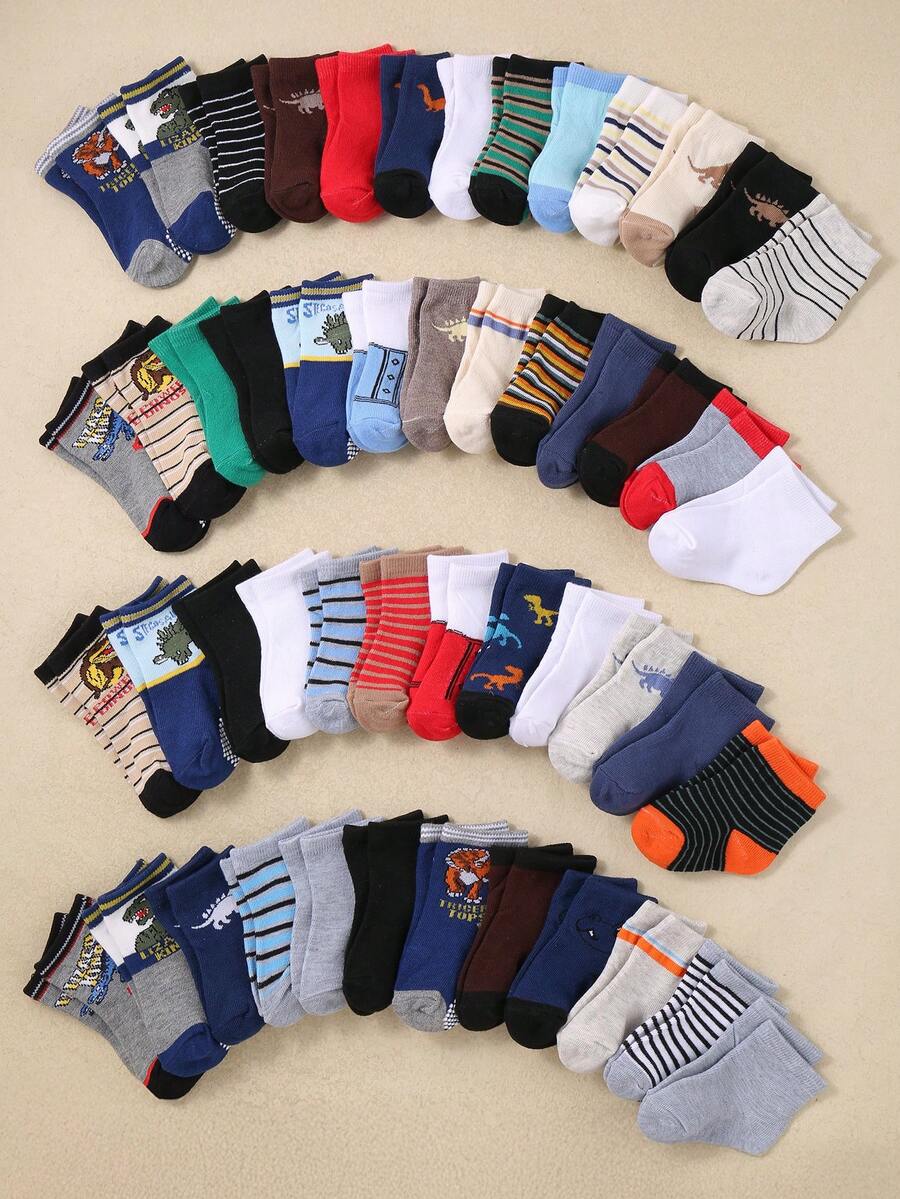 20/10/5 Pairs Soft Baby Boat Socks, Dinosaur & Animal Patterns, Toddler Boys' Athletic Socks, Striped Design, Comfortable Breathable Non-Slip, 0-36 Months, Suitable For Daily Wear All Seasons, Baby Socks, Toddler Socks, Boat Socks, Non-Slip Socks, Valentine's Day Gift, Back To School Gift, Newborn Essential, Random Style/Color