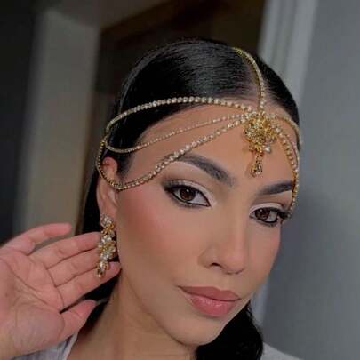 1pc Multi-Layer Water Drop Pendant Headchain, Bridal Fashion Evening Party Crystal Hair Accessory