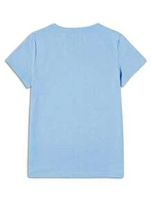 Evil Dolls Print Crew Neck T-Shirt - Fashionable Womens Graphic Print T-Shirt - Casual Short Sleeve Crew Neck Top - Lightweight & Breathable For Spring & Summer Wardrobe, 1 Piece, 200g - trời xanh - Xem 2