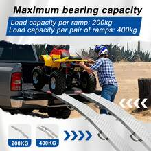 VA-Cerulean 1/2x Foldable Loading Ramp, Foldable Loading Ramp Max. 200 Kg Per Piece, Foldable Loading Ramp Max. 400 Kg Per Pair, Non-Slip Loading Rail, Car Loading Ramp 195 X 22.5 X 4 Cm For ATV Quad Car Motorcycle Trailer Lawnmower Lawn Tractor - Silver 1 Piece - View 6