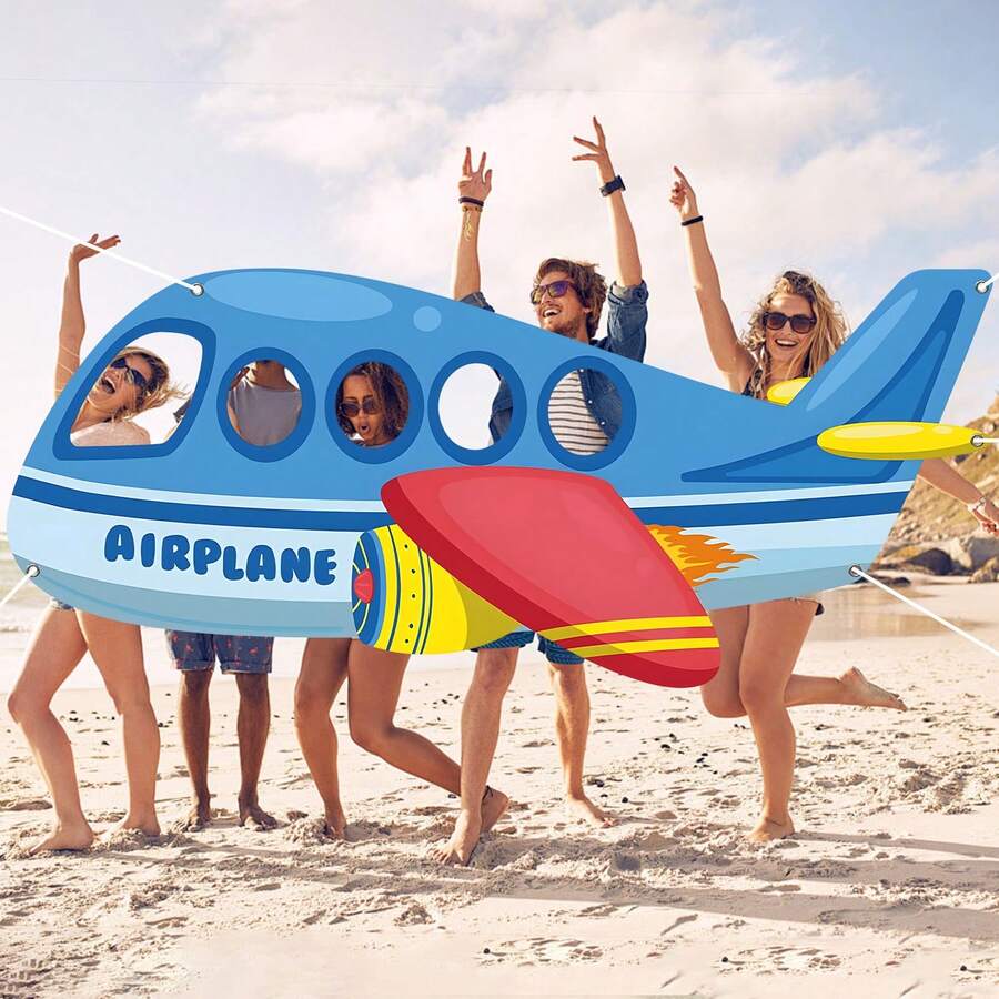Airplane Shaped Photo Prop, Self-Portrait Frame, Large Airplane Photography Backdrop Curtain, Helicopter Airplane Themed Photo Booth Props, Suitable For Birthday Party Decorations - Multicolor - View 1