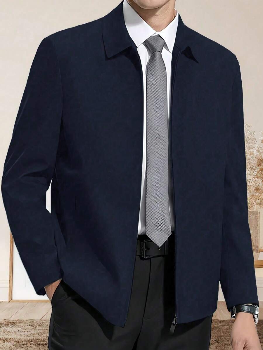 1pc Men's Casual Lapel Long Sleeve Jacket, Business Gentleman Casual Jacket Top For Spring & Autumn