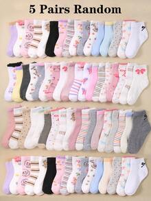 20双儿童条纹、波点、蝴蝶结、动物图案中筒袜。舒适、柔软、透气、百搭。适合日常穿着和上学穿着。女童运动袜。圣诞节袜子礼物。款式多样。 - 彩色 - 查看 11