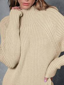 2026 Women's Casual Knit Dress Sweater Dresses For Women  Fall Fashion Mock Neck Long Lantern Sleeve Oversized Outfits Knit Tops Clothes ​ , Bodycon Long Sleeve ​ For Sports Outdoor Wear, Loose Fit Long Sleeve Comfy Daily Outfits For Women - 杏 - 查看 6