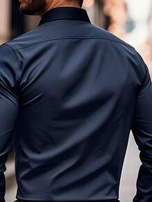 Kit Of 2 Men's Long-Sleeved Plus-Size Shirts, Solid Color, Business Casual Style, Comfortable And Breathable. - xanh navy/xanh nhạt - Xem 2